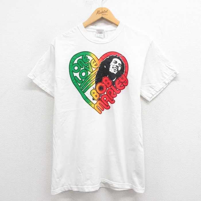 【50%OFF】M★古着 フルーツオブザルーム 半袖 ビンテージ ロック バンド Tシャツ メンズ 00年代 00s ボブマーリー コットン クルーネック 白 ホワイト 25aug21 中古