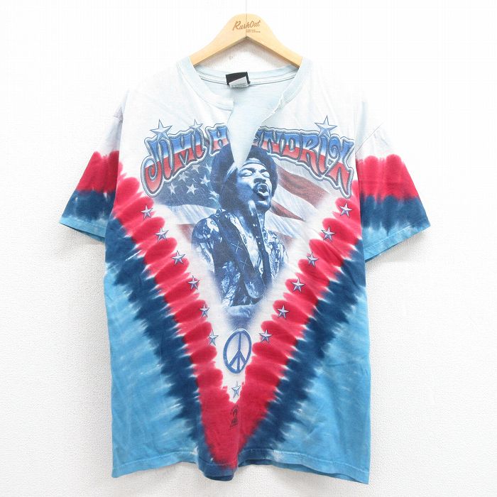 XL★古着 リキッドブルー 半袖 ビンテージ ロック バンド Tシャツ メンズ 00年代 00s ジミヘンドリックス コットン クルーネック 紺 ネイビー タイダイ 25aug21 中古