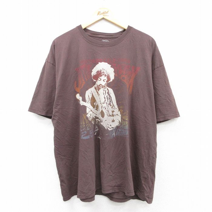 XL★古着 半袖 ビンテージ ロック バンド Tシャツ メンズ 00年代 00s ジミヘンドリックス 大きいサイズ コットン クルーネック 茶 ブラウン 【spe】 25aug30 中古