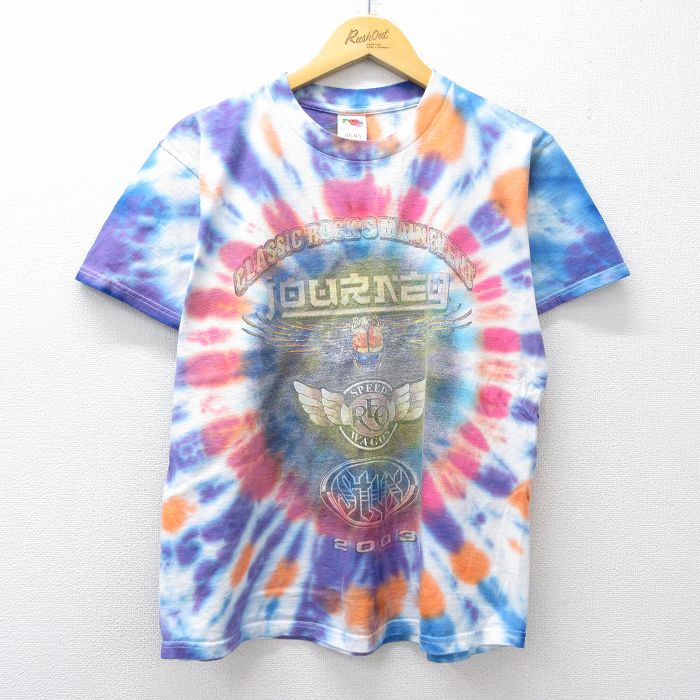 L★古着 フルーツオブザルーム 半袖 ビンテージ ロック バンド Tシャツ メンズ 00年代 00s ジャーニー REOスピードワゴン スティックス コットン クルーネック 白他 タイダイ【spe】 26apr25