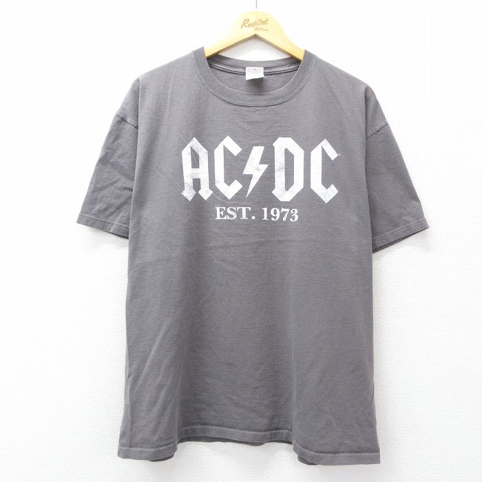 XL★古着 半袖 ビンテージ ロック バンド Tシャツ メンズ 00年代 00s AC/DC 大きいサイズ コットン クルーネック 濃グレー 26apr25