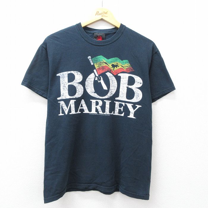 M★古着 半袖 ロック バンド Tシャツ メンズ ボブマーリー コットン クルーネック 黒 26apr25
