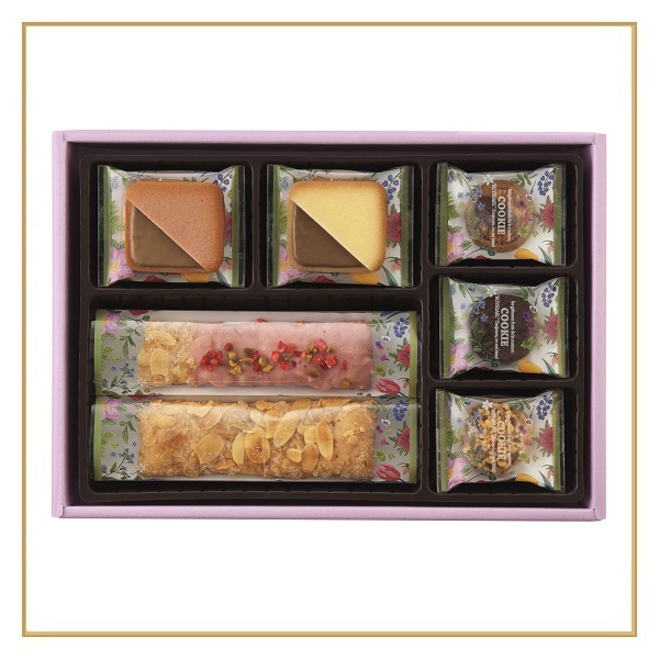 ロイスダールギフト　フラワーパッケージ<アマンドリーフ×３、ストロベリーショコラリーフ×２、クッキー５種計１９枚>