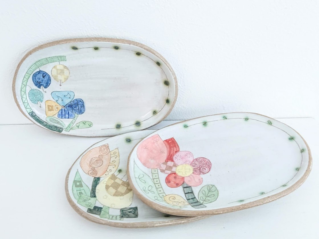 安藤喜代子　彩・楕円皿・小　＜ピンク/イエロー/ブルー＞　/　17×11.5cm