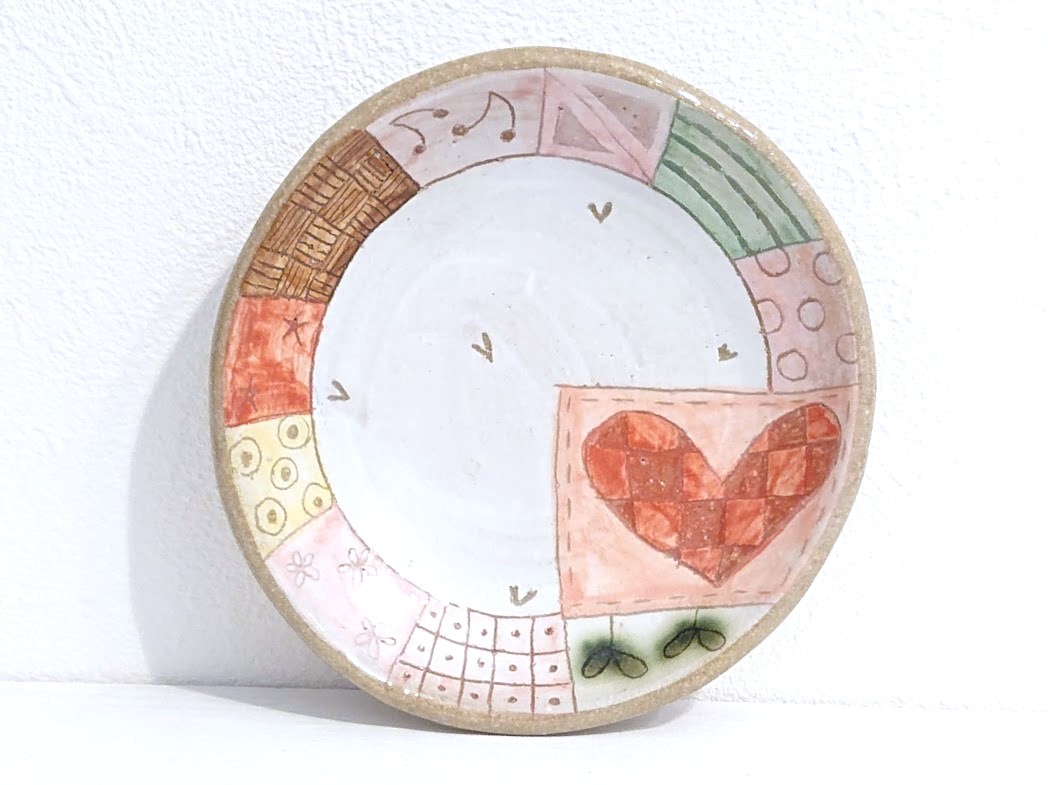 安藤喜代子　パッチワーク小皿＜ピンク＞　φ11.5cm