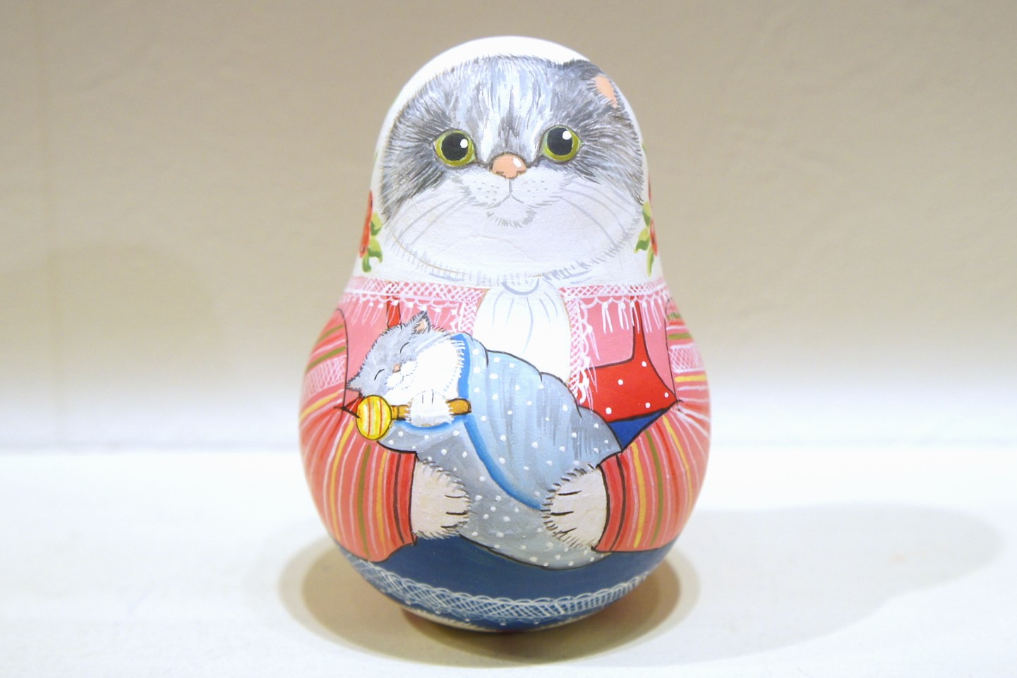 バボーヴァ作　ネヴァリャーシカ（起き上がりこぼし）＜ネコの親子＞/　9cm