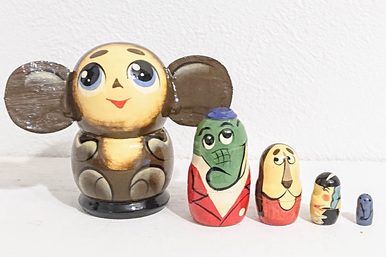 チェブラーシカ・マトリョーシカ（S）　5ピース＜ブラウン＞　チェブ・ゲーナ・レフ・シャパクリャク・ラリースカ　/5.5cm