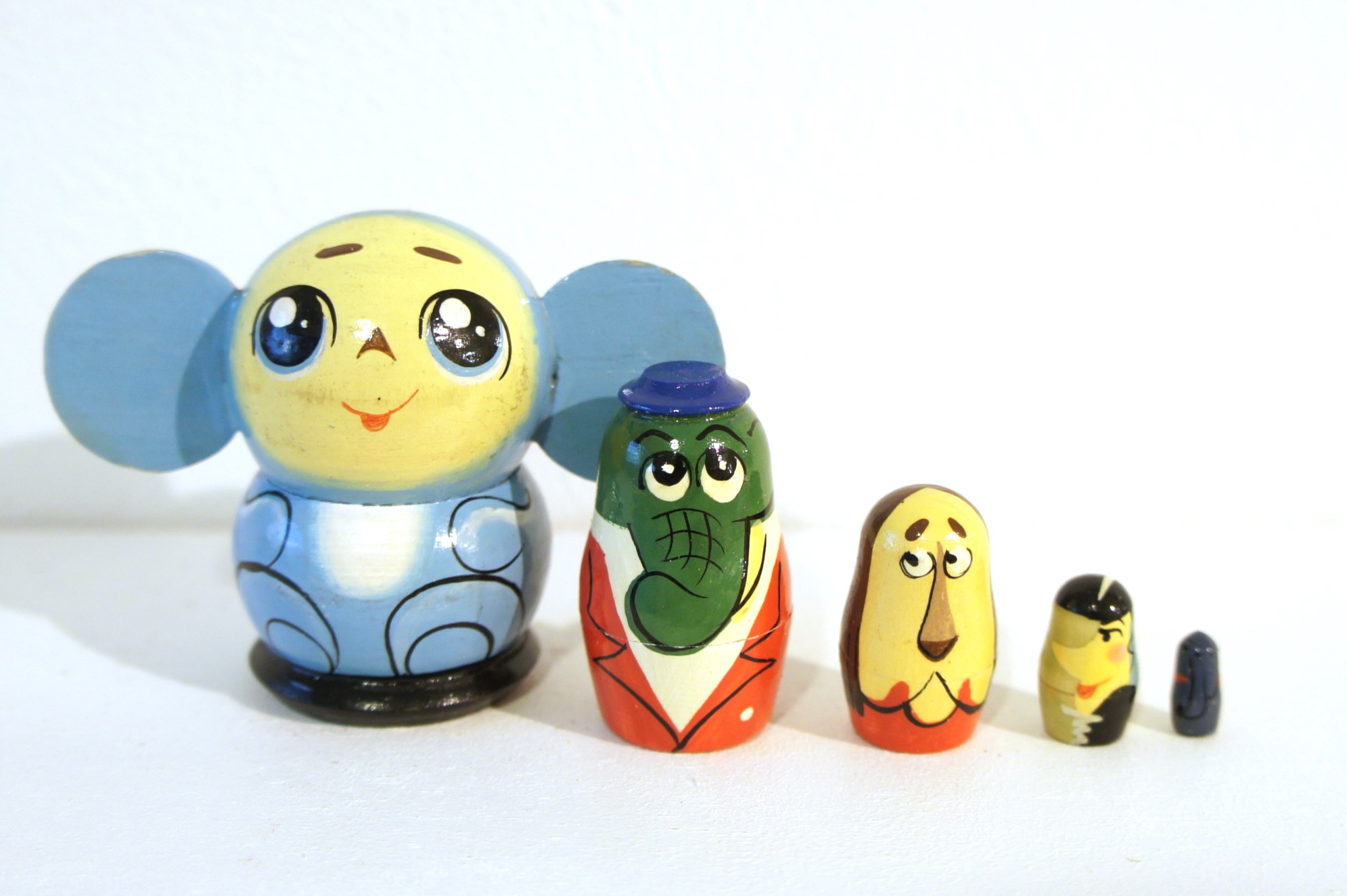チェブラーシカ・マトリョーシカ（S）　5ピース＜ブルー＞　チェブ・ゲーナ・レフ・シャパクリャク・ラリースカ　/5.5cm