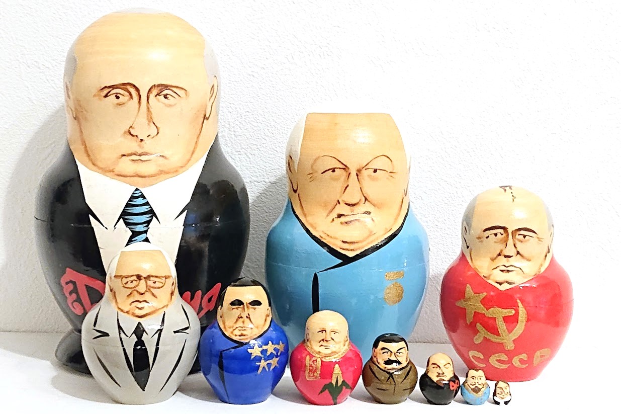 ロシア最高権力者(大統領＆書記長＆皇帝）　プーチン大統領バージョン　10ピースマトリョーシカ　/16.5cm　