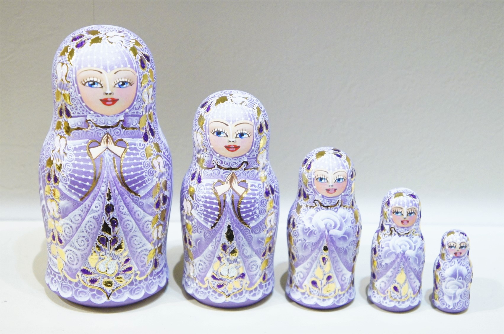 フィラートヴァ作　「祈り」キラキラ！スリムマトリョーシカ　5ピース＜パープル＞　/14cm