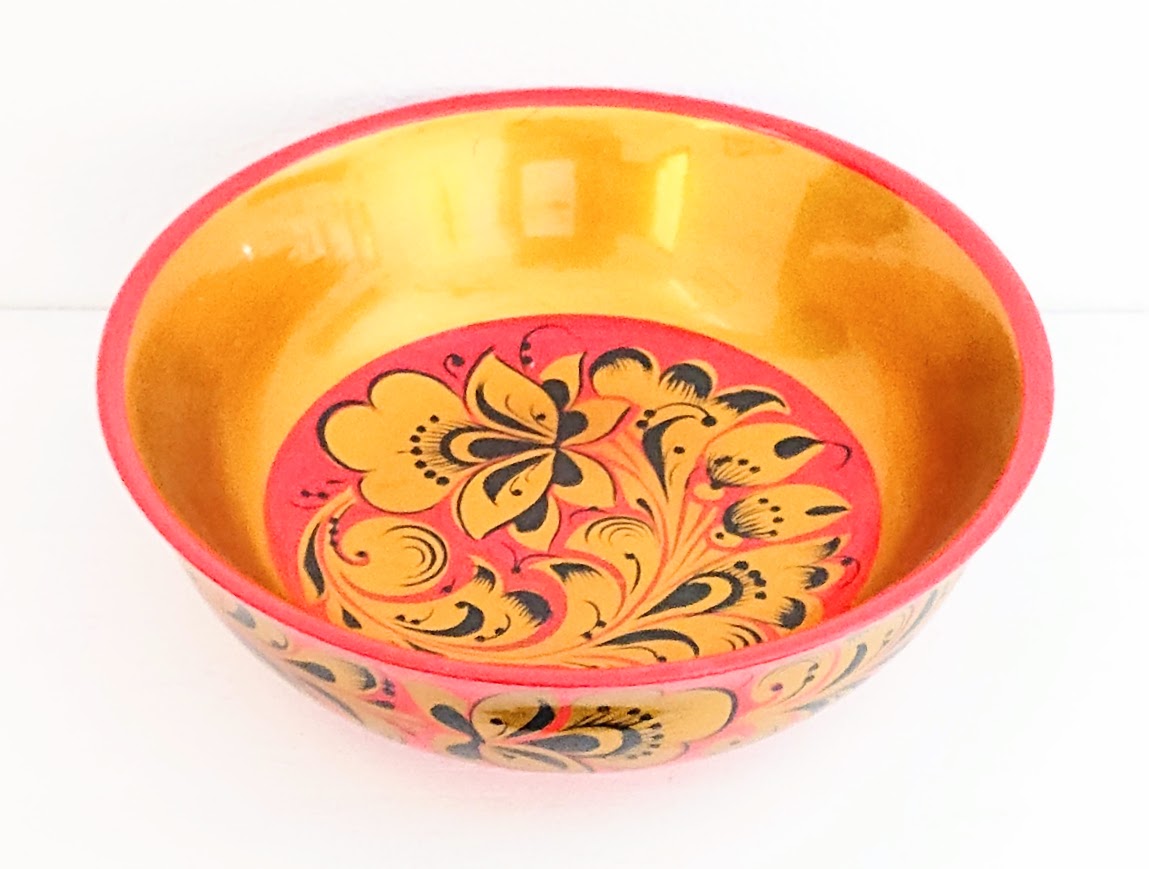 ホフロマ塗り　金色の花＆葉　中鉢 　／直径14.4cm×高さ5cm