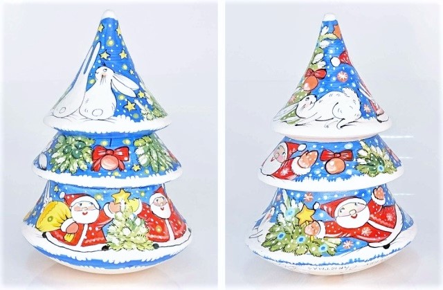 イリーナ・ヴァトゥルーシキナ作　クリスマス・ツリー型ネヴァリャーシカ（起き上がりこぼし）　Sサイズ　/11cm