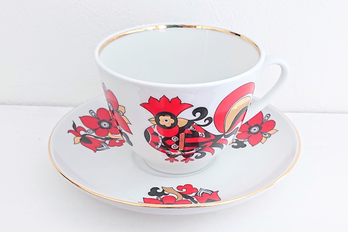 インペリアルポーセレン  ＜赤いオンドリ＞ 　ティー/コーヒー兼用カップ＆ソーサー