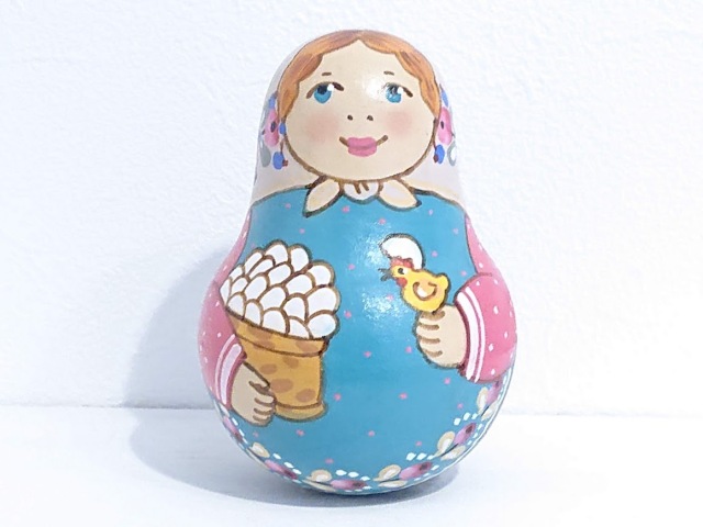 ドゥビニッチ作　ペイント・ネヴァリャーシカ（起き上がりこぼし）＜卵とヒヨコ＞　/9.2cm