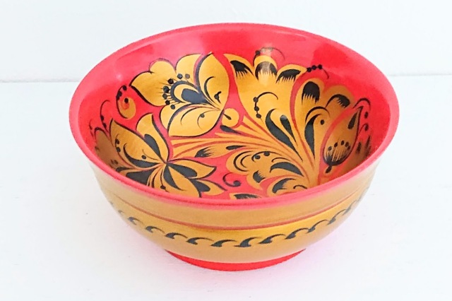 ホフロマ塗り　金色の花＆葉　小鉢 　／直径9.2cm×高さ4cm