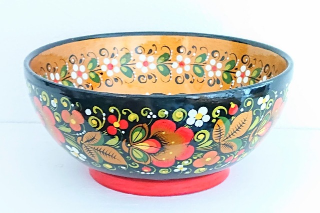 ホフロマ塗り　咲き誇る花　両面柄入り高台中鉢 　／直径13.5cm×高さ6cm