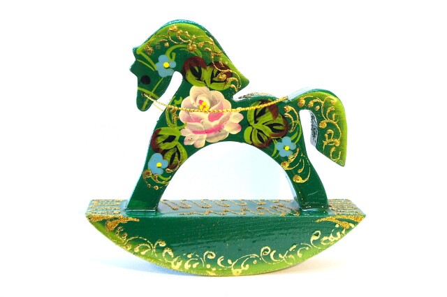 木馬のオーナメント Lサイズ<グリーン> /高さ11cm