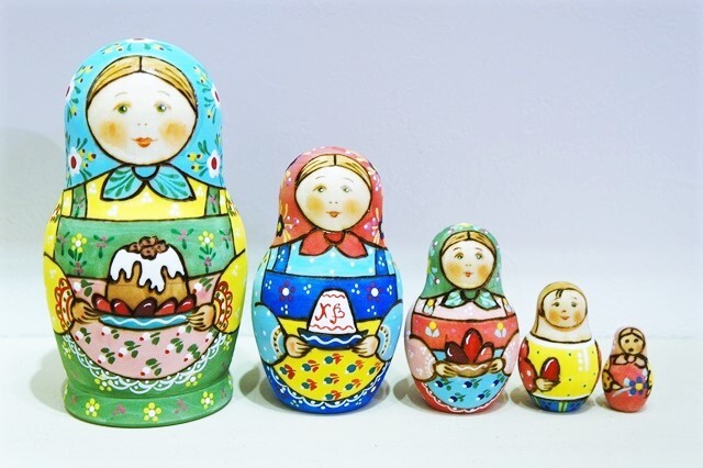 リーザ作　ウッドバーニング　マトリョーシカ　5ピース　＜パスハ（ロシアンイースター）＞/12cm