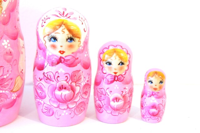民族衣装マトリョーシカ 5ピース ＜グジェーリ模様・ピンク＞ /14.5cm