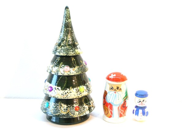 ロシア雑貨☆クリスマスツリー 木製 ヨールカ Ёлка タマラ作 マトリョーシカ ロシアンクリスマス ヨールカマトリョーシカ（B）3ピース・4段 ジェド