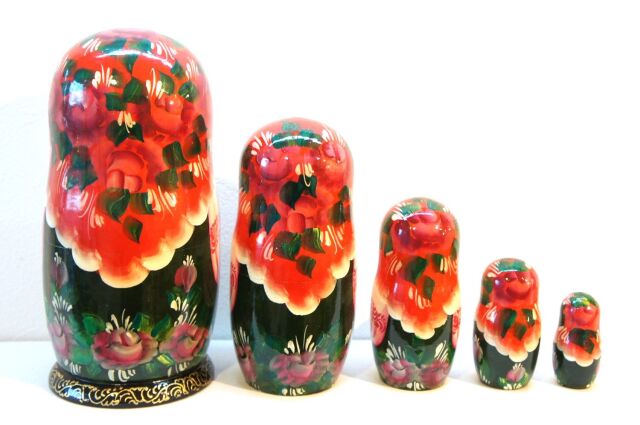 ロシア民話マトリョーシカ「Гуси-леведи 鵞鳥白鳥」5ピース / 18cm
