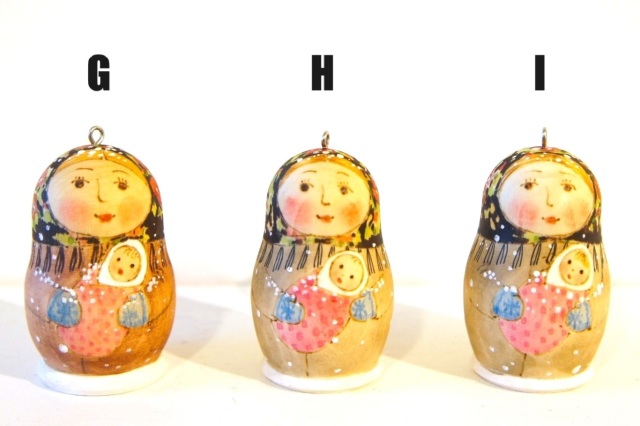 ロシア雑貨☆ココシニク頭飾りオーナメント3個Crownマトリョーシカ オリガ作 ロシア雑貨☆ココシニク頭飾りオーナメント3個Crownマトリョーシカ