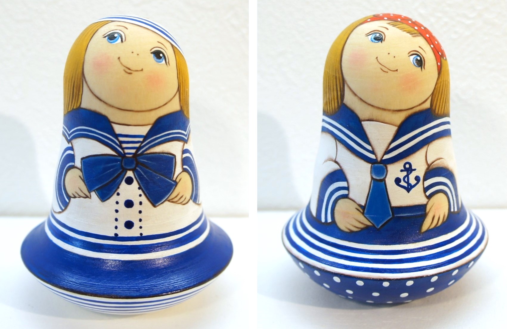 ルコムスカヤ作　カラフル！ベル型ネヴァリャーシカ（起き上がりこぼし）Sサイズ　＜マリン＞2種類 /　9.4cm