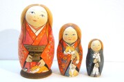 バボーヴァ作　ペイントマトリョーシカ　３ピース　＜着物でおめかし！ネコといっしょ＞　/11cm