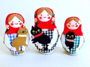 北向邦子作　シートフエルトマトリョーシカ　＜ネコとマトリョーシカ＞　3点セット　/12～10cm
