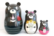 リャビーナ・オリジナルマトリョーシカ　「ウェディング・クマトリョーシカ」　３ピース /14.5cm　【ご結婚・出産祝に！】