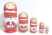 マルンコーヴァ作　メゼーニ塗り　赤ずきんちゃんマトリョーシカ　Sサイズ　5ピース　＜メゼーニの動物たち（ペア）＞　/ 11.3cm