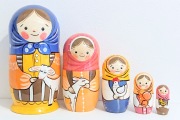 カラフル！民族衣装マトリョーシカ　5ピース　＜かわいい動物たちと一緒＞　/18.5cm