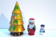 ロシアンクリスマス　ヨールカマトリョーシカ（C）3ピース・4段　ジェド=マロース（サンタ）と雪だるま /11.6cm