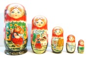 ロシア民話マトリョーシカ「Гуси-леведи　鵞鳥白鳥」5ピース　/　18cm