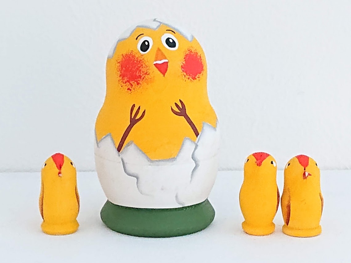 ニキーチン工房作　ヒヨコ兄弟マトリョーシカ　3+1ピース　/7.5ｃｍ　