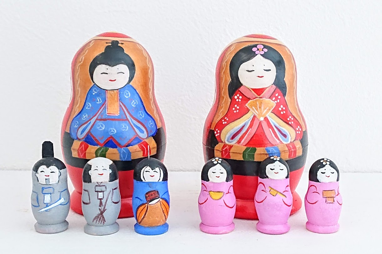 ニキーチン工房作　ひな祭りマトリョーシカ 「お内裏様＆お雛様」　1+3ピース　２組セット/7.5cm　