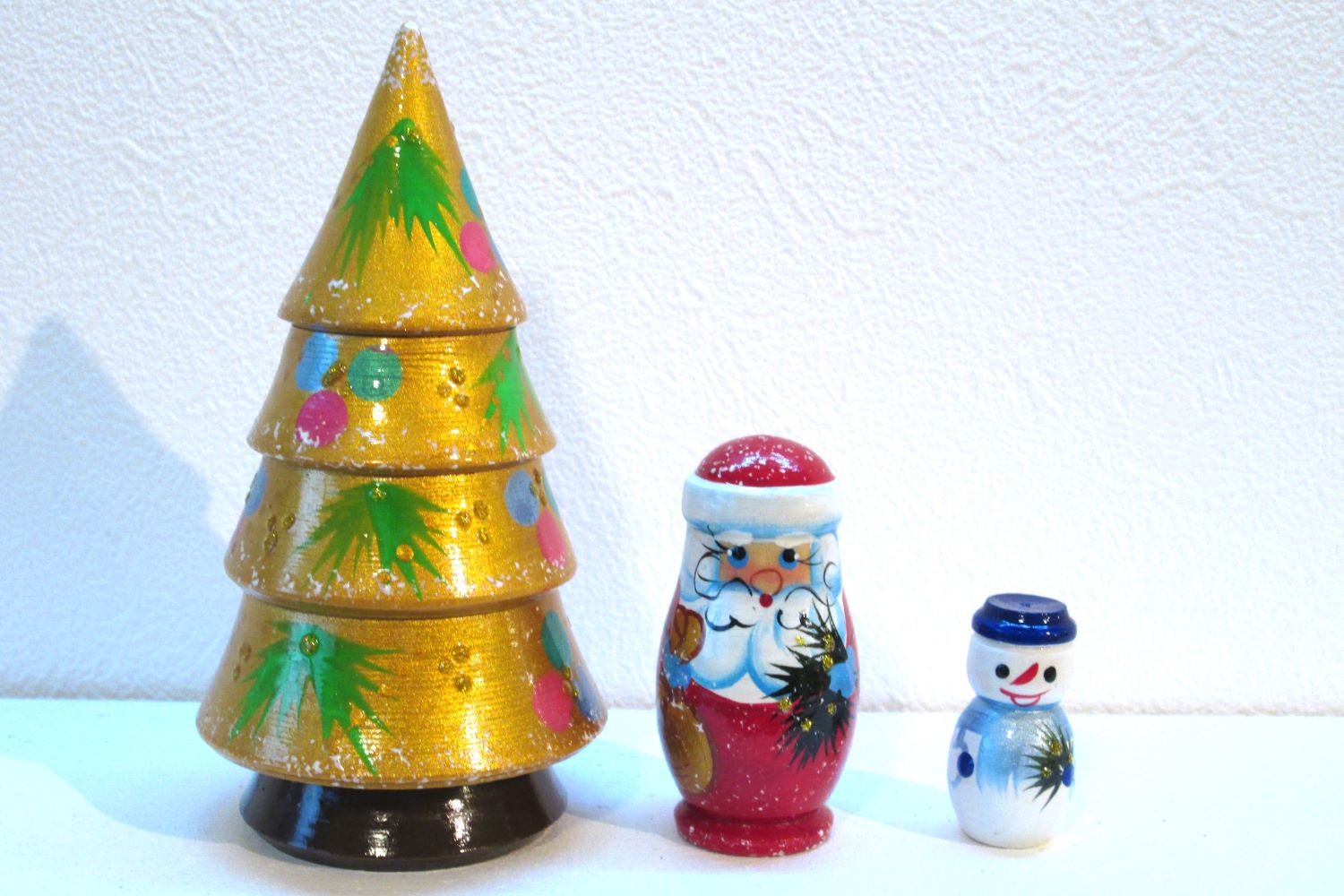 ロシアンクリスマス　ヨールカマトリョーシカ（C）3ピース・4段　ジェド=マロース（サンタ）と雪だるま /11.6cm
