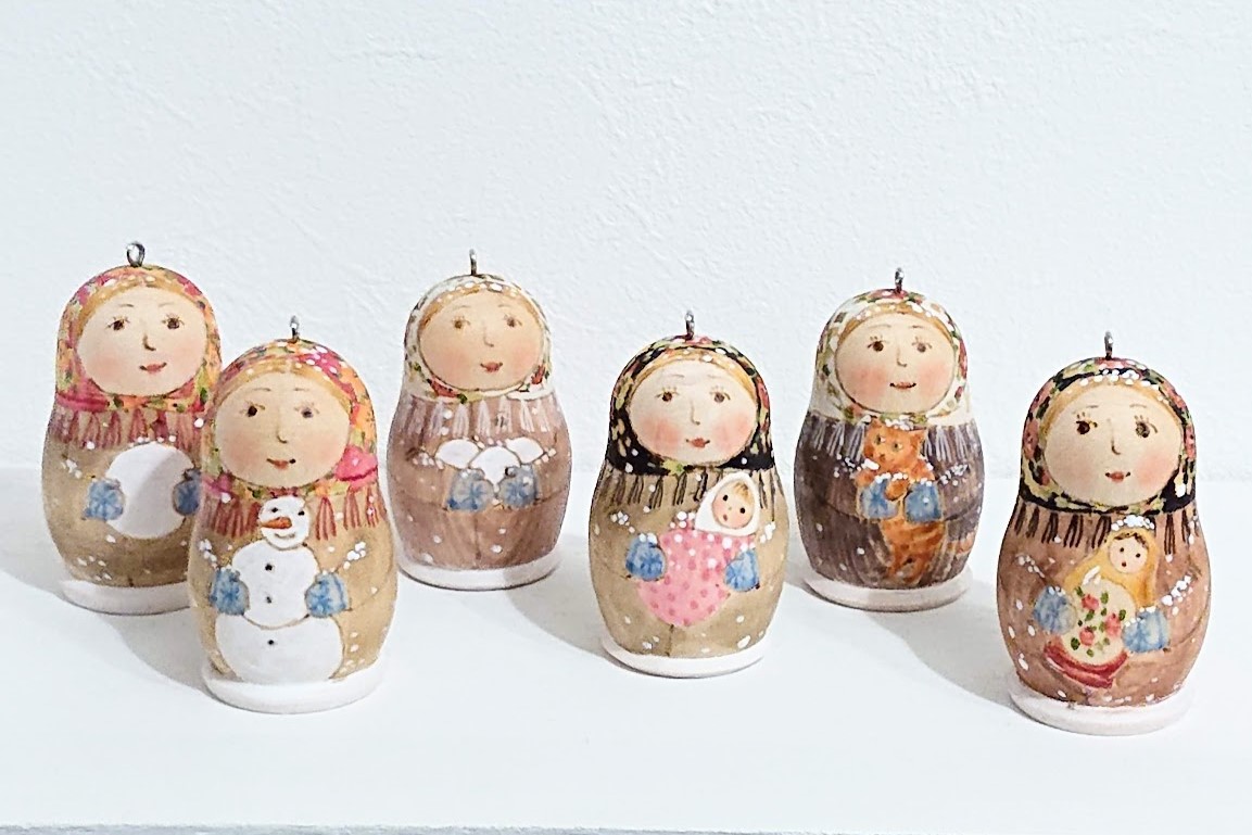 オリガ・ラバーナヴァ作　カラフル！マトリョーシカ型オーナメント/　5.2～5.8cm