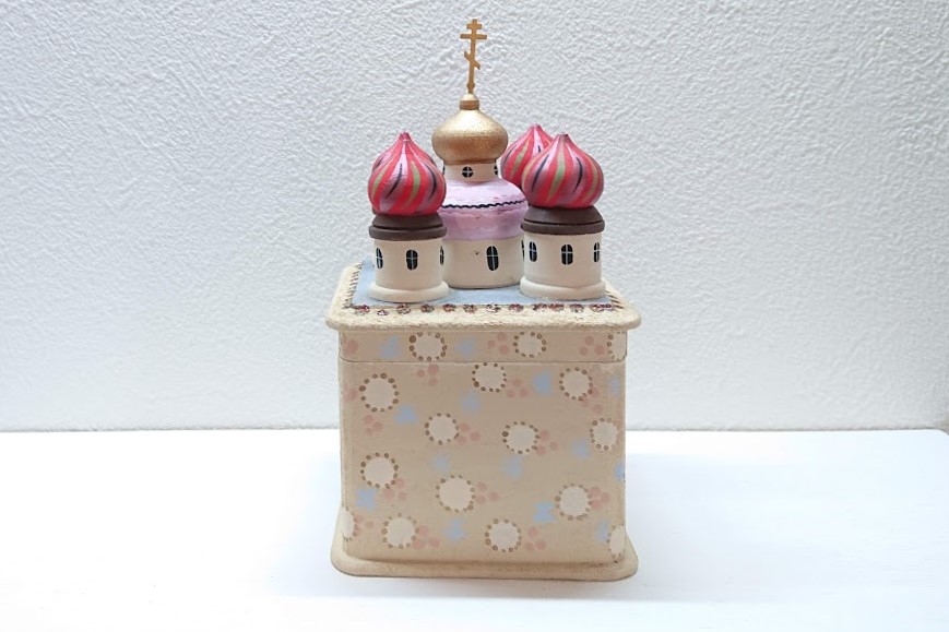 オリガ・ラバーナヴァ作　ロシア正教寺院型小箱（L）　/ 8.5cm×8.5cm×高さ17cm