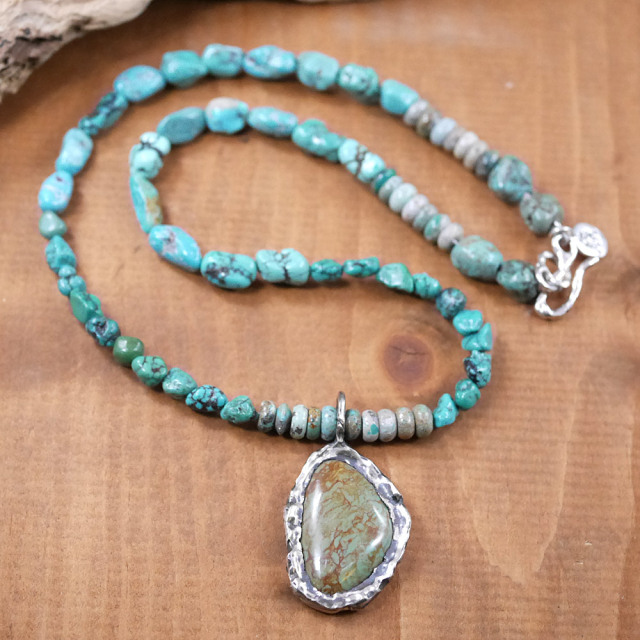 RYOKU　ターコイズ×シルバートップ　ターコイズビーズ　天然石ネックレス1点モノ