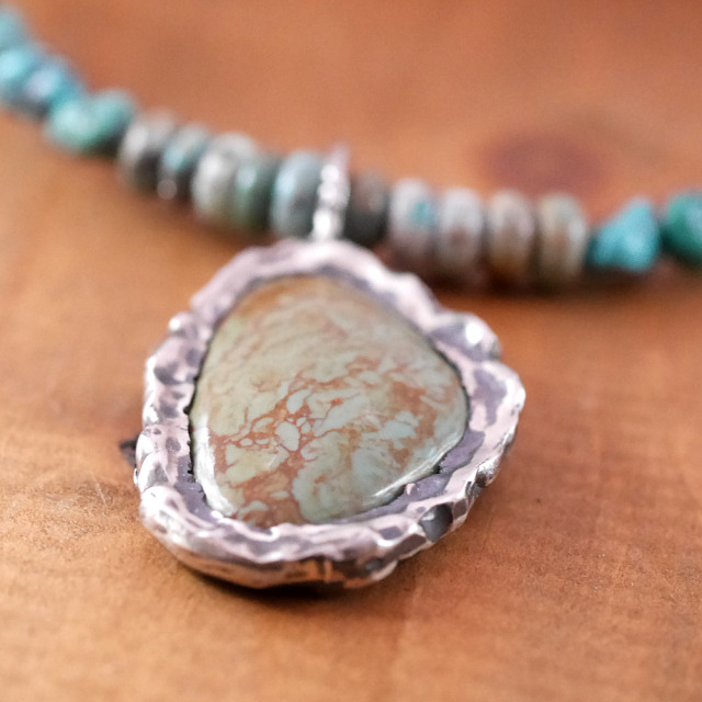 RYOKU　ターコイズ×シルバートップ　ターコイズビーズ　天然石ネックレス1点モノ