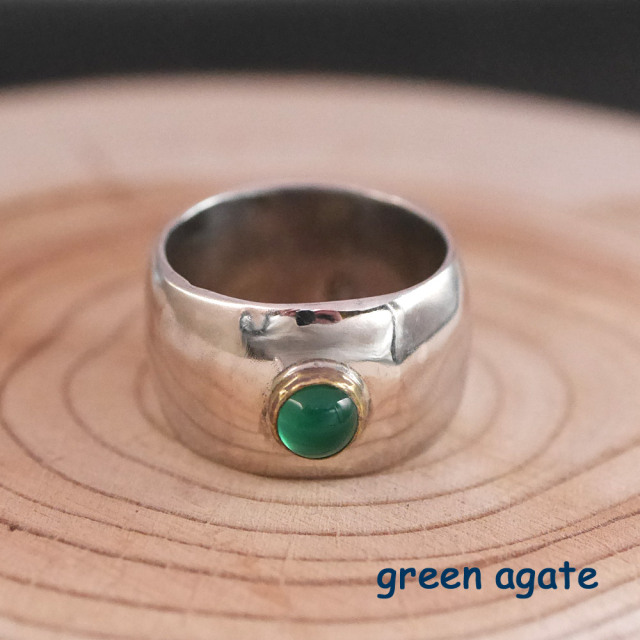 RYOKU 甲丸ワイドリング silver × stone　ripples ring