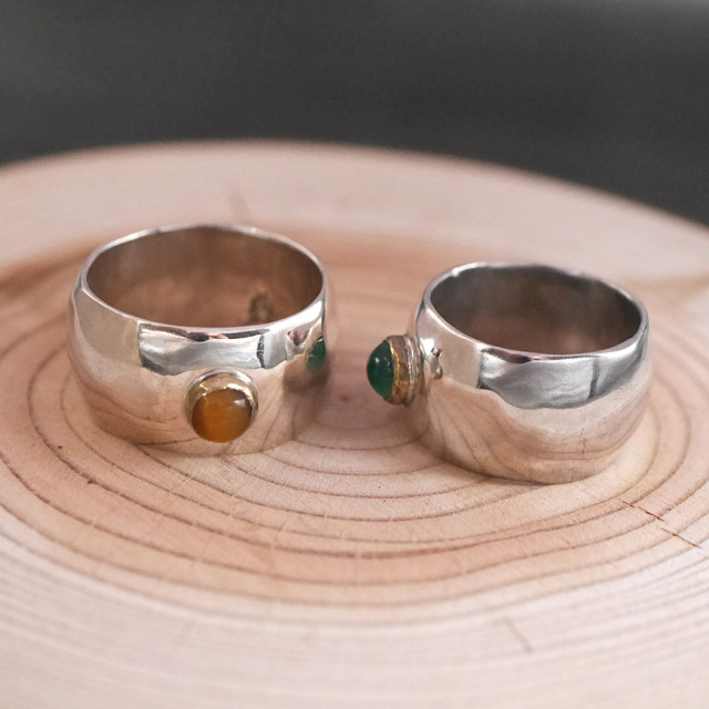 RYOKU 甲丸ワイドリング silver × stone　ripples ring