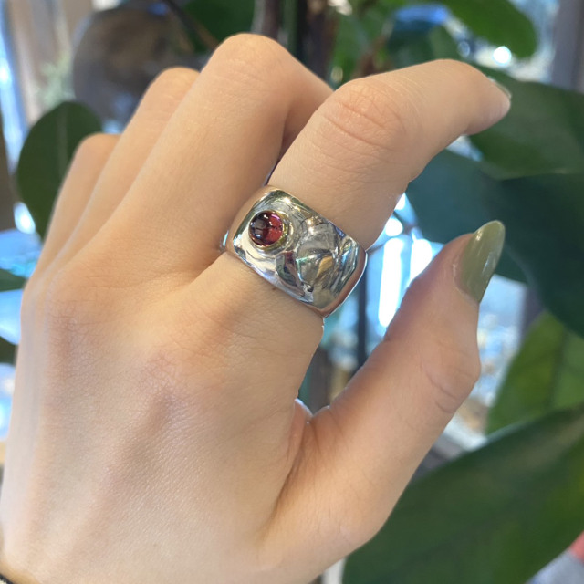 RYOKU 甲丸ワイドリング silver × stone　ripples ring