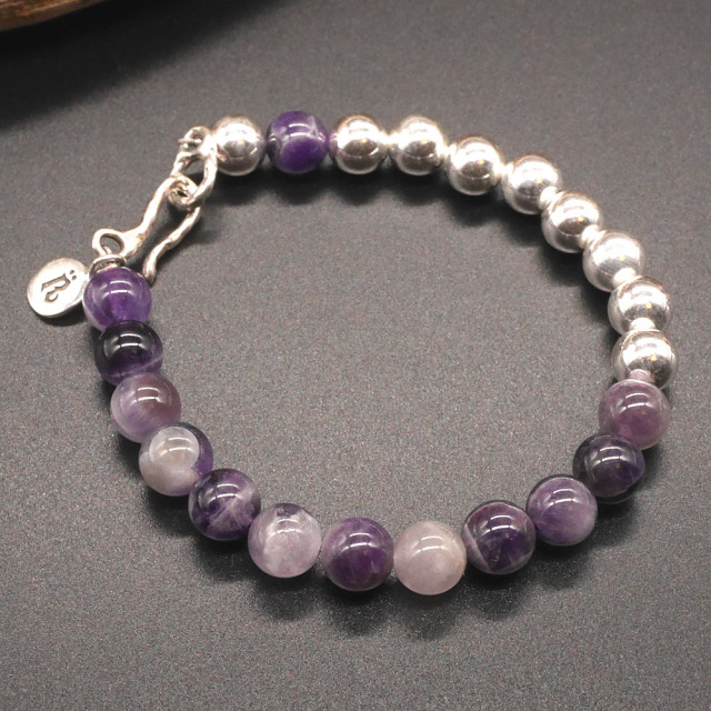 シルバー アメジスト　ビーズブレスレット
