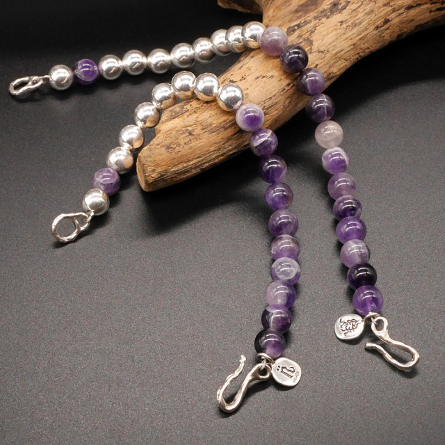シルバー アメジスト　ビーズブレスレット