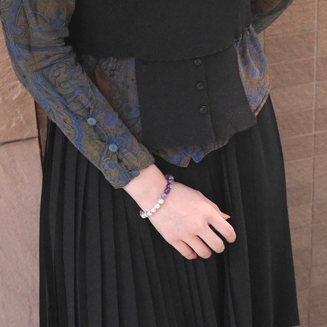 シルバー アメジスト　ビーズブレスレット