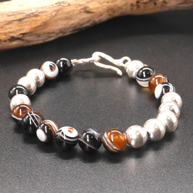 シルバー アイアゲート　ビーズブレスレット