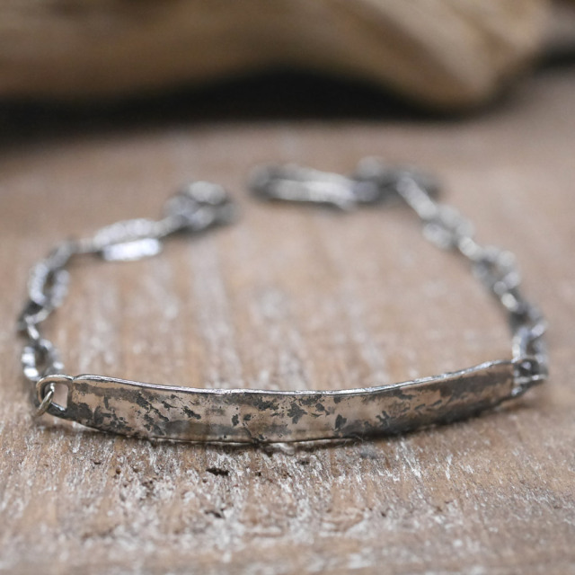 シルバーIDブレスレット 【キズテクスチャー燻し仕上げ】  silver ID bracelet