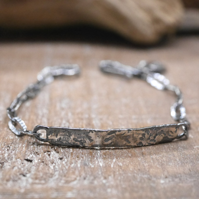 シルバーIDブレスレット 【キズテクスチャー燻し仕上げ】  silver ID bracelet
